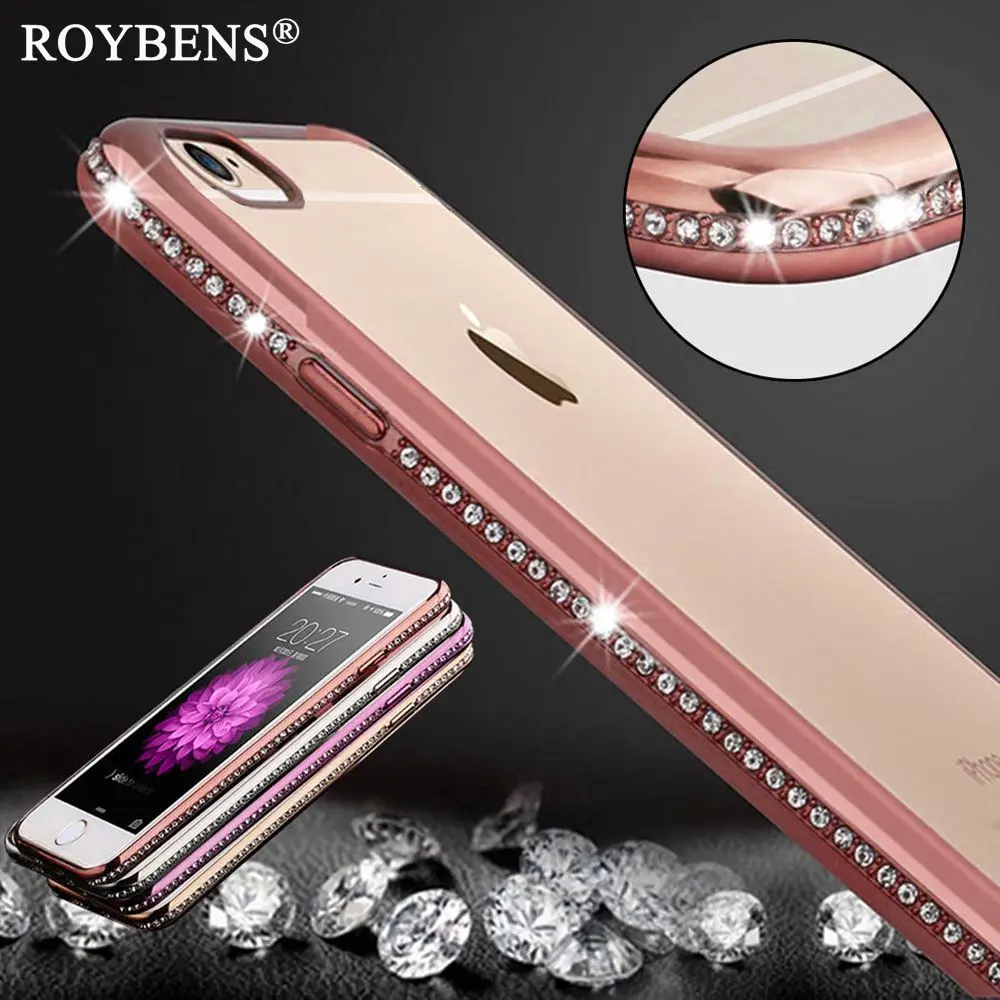 Роскошный сверкающий чехол с кристаллами Рамка + прозрачный TPU для iPhone 6 S Plus