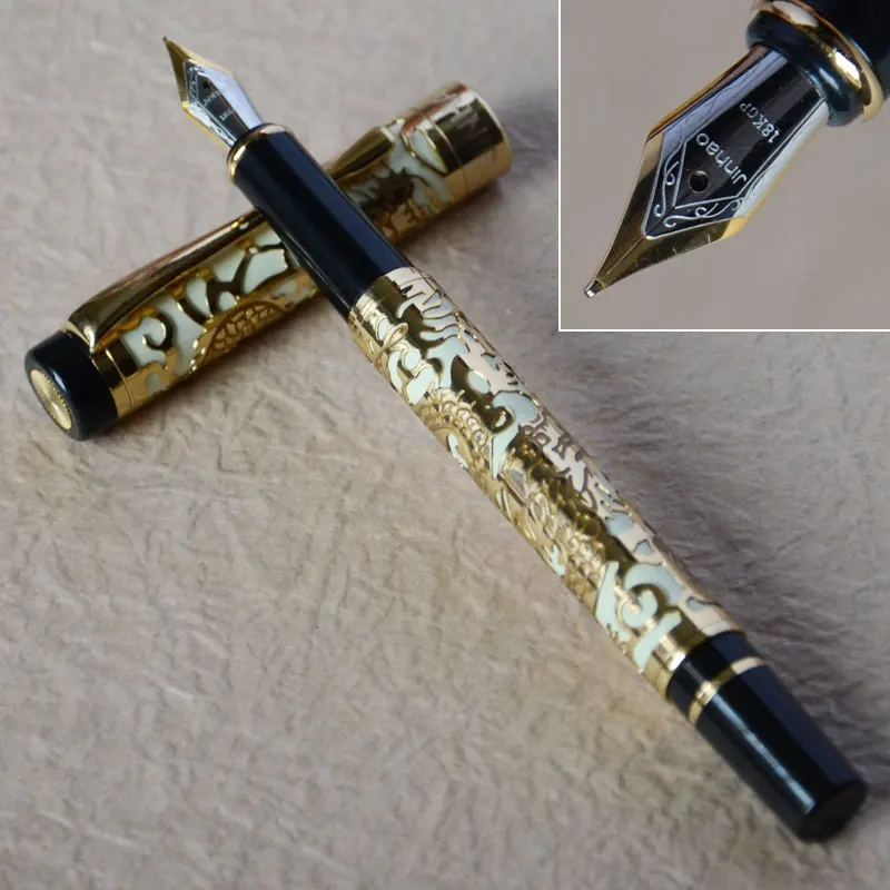 JINHAO 5000 перьевая ручка с белым и золотым наконечником тиснением дракона|pen pad|dragon