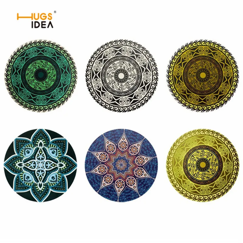 

HUGSIDEA Creative Placemat Mandala 3D Printing Kitchen Decorative Table Mats Drink Coaster Fashion Soft Pads for Dining 6PCS/Set