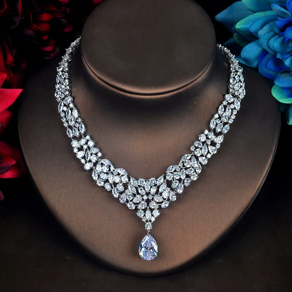 HIBRIDE Роскошный прозрачный кубический циркон кулон Свадебный комплект ювелирных