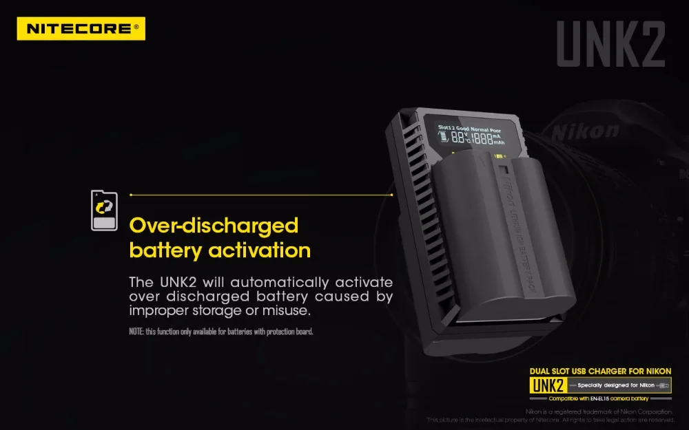 Nitecore UNK2 Dual USB Зарядное устройство для Nikon EN-EL15 Батарея D500 D600 D610 D750 D800 D800E D810 D810A V1 1V1 D850 D7000 D7100