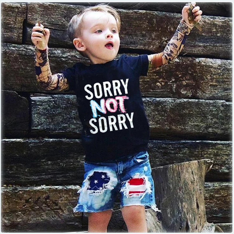 Детская футболка хлопковая одежда с длинными рукавами и принтом SORRY NOT для