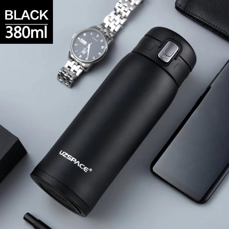 380ML Black UZSPACE термос с двойными стенками из нержавеющей стали, термосы 380/500 мл, кружка для кофе, чая, молока, путешествий, Термокружка, Подарочная бутылка - Цвет: 380ML Black
