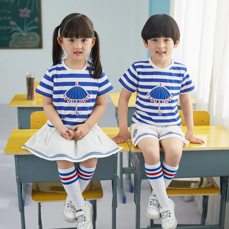 Одежда для мальчиков стильная футболка в полоску + брюки маленьких летняя одежда