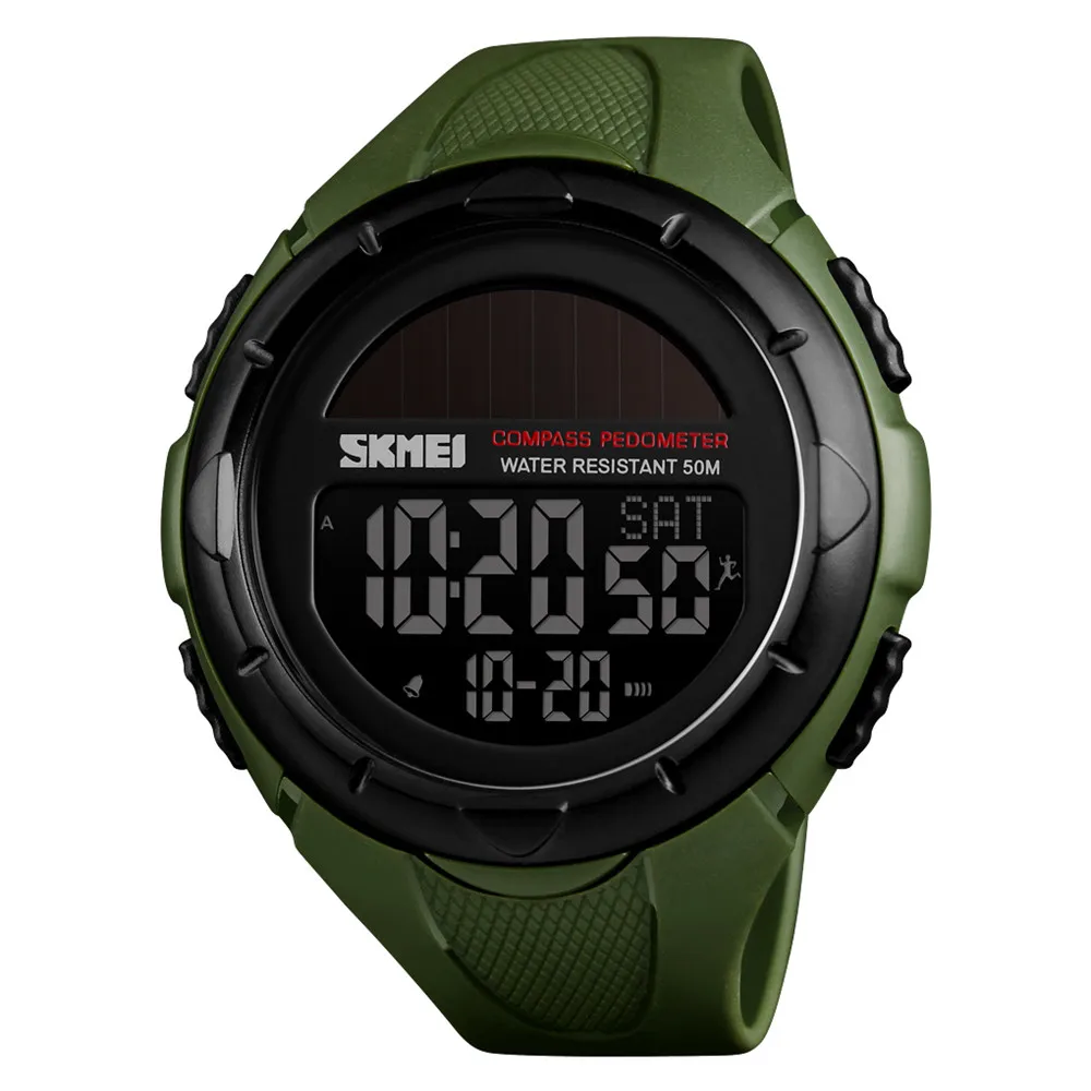 Army Green SKMEI уличные мужские спортивные часы цифровые наручные часы на солнечной энергии водонепроницаемые часы мужские шагомер калории reloj hombre 1488 - Цвет: Army Green