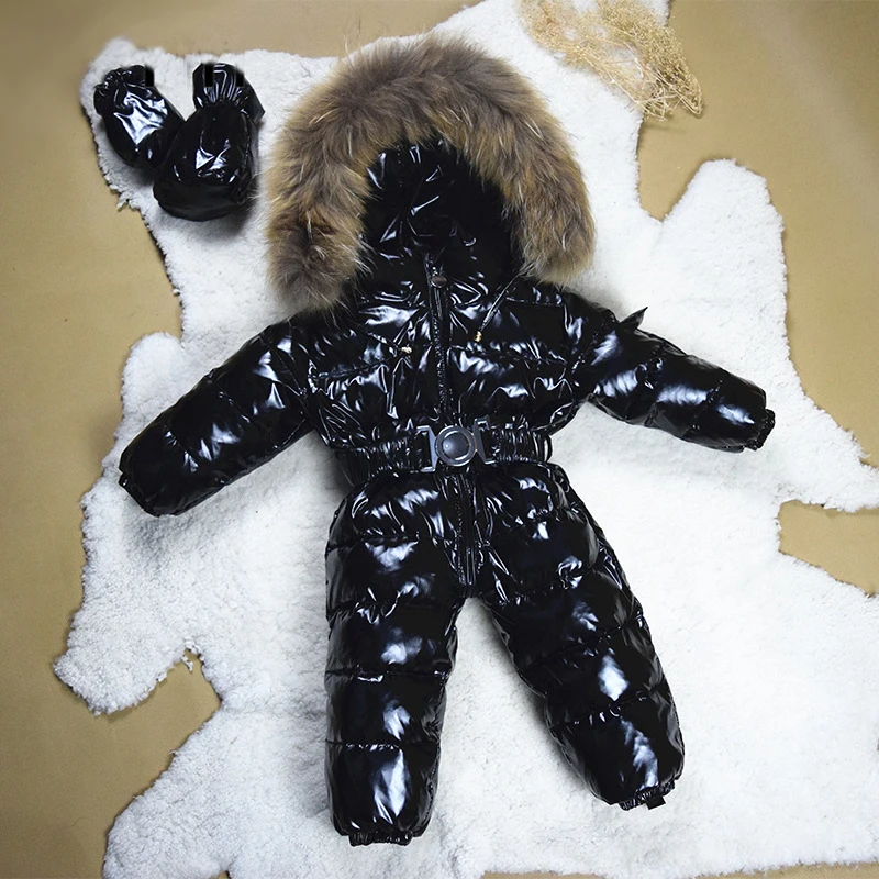 

Baby Snowsuit Baby Winter Coat White Duck Down 3-36 Months Waterproof Bright Natural Fur Down Jacket Clothing Baby Girl