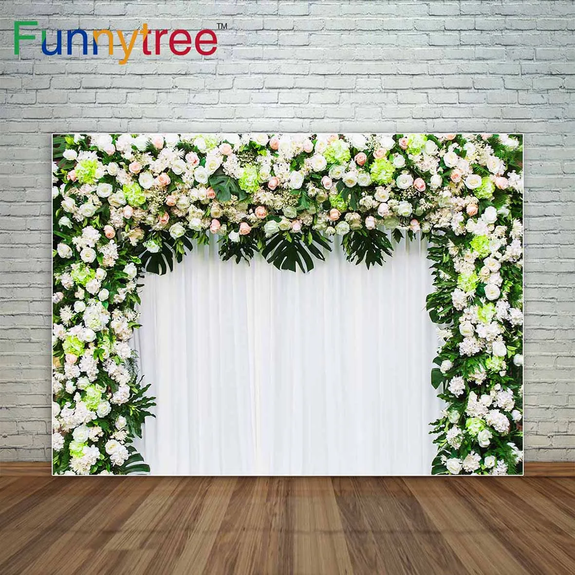 

Фон Funnytree для свадебной фотосъемки с изображением цветов и зеленых тропических листьев