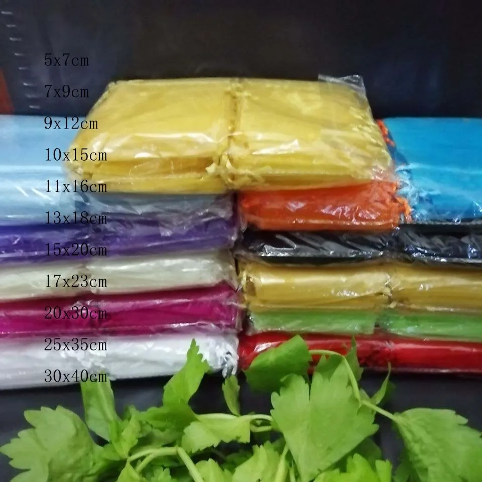 50 шт./лот 17x23 20x30 25x35 30x40 см Прозрачная Органза Подарочные сумки Мешочки для бижутерии с затягивающейся горловиной Рождество/Свадьба/День рождения/подарок упаковка сумки