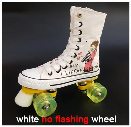 white PU no flashing Профессиональный Взрослый двухрядный рисунок на холсте роликовые коньки, ботинки для влюбленных двухрядные мигающие колеса Patines унисекс Adulto IB18 - Цвет: white PU no flashing