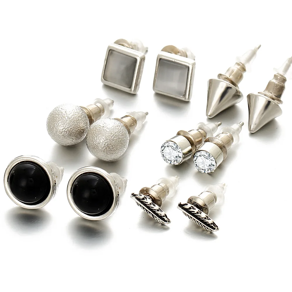 Серьги-гвоздики золотистые в полоску, 6 пар