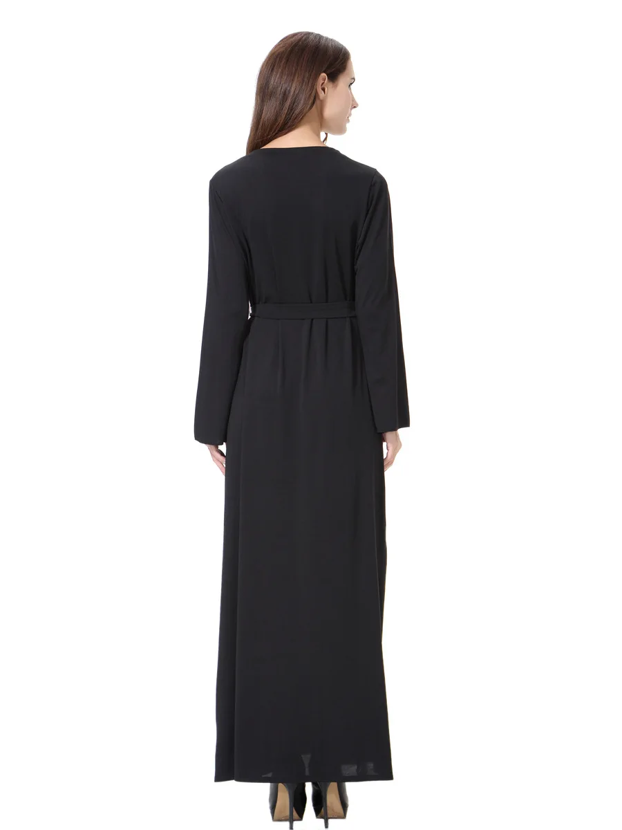 Черное мусульманское женское платье с длинным рукавом в Дубае макси абайя Jalabiya