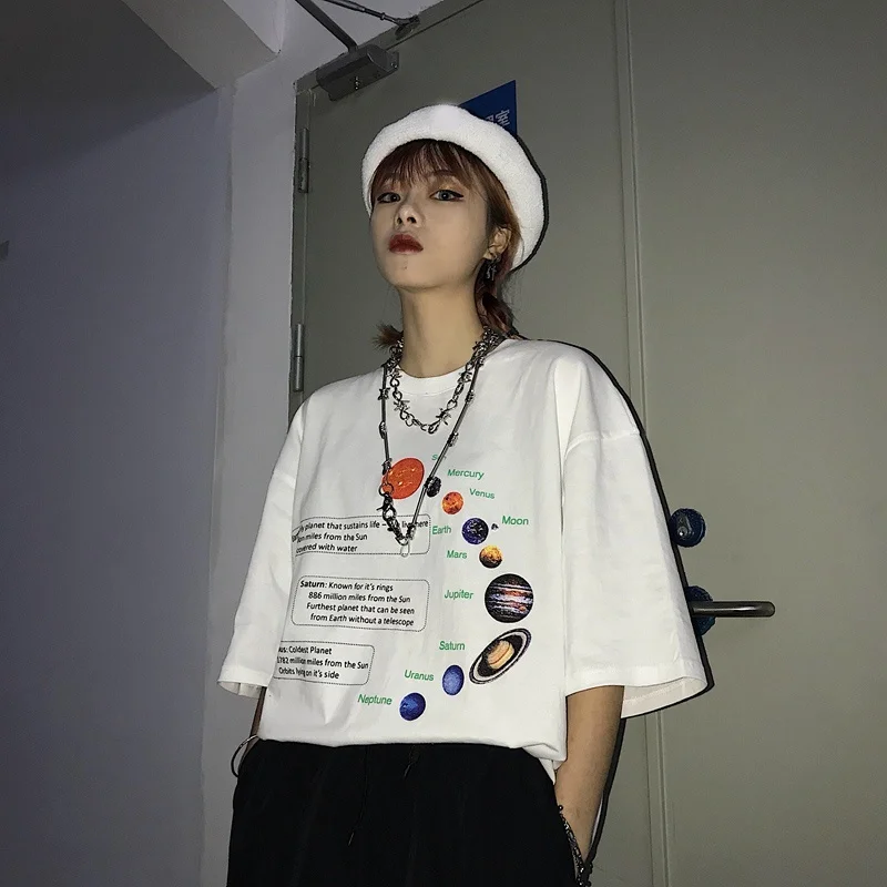 Женская футболка Fashionshow JF с солнечной системой корейская модная большого размера