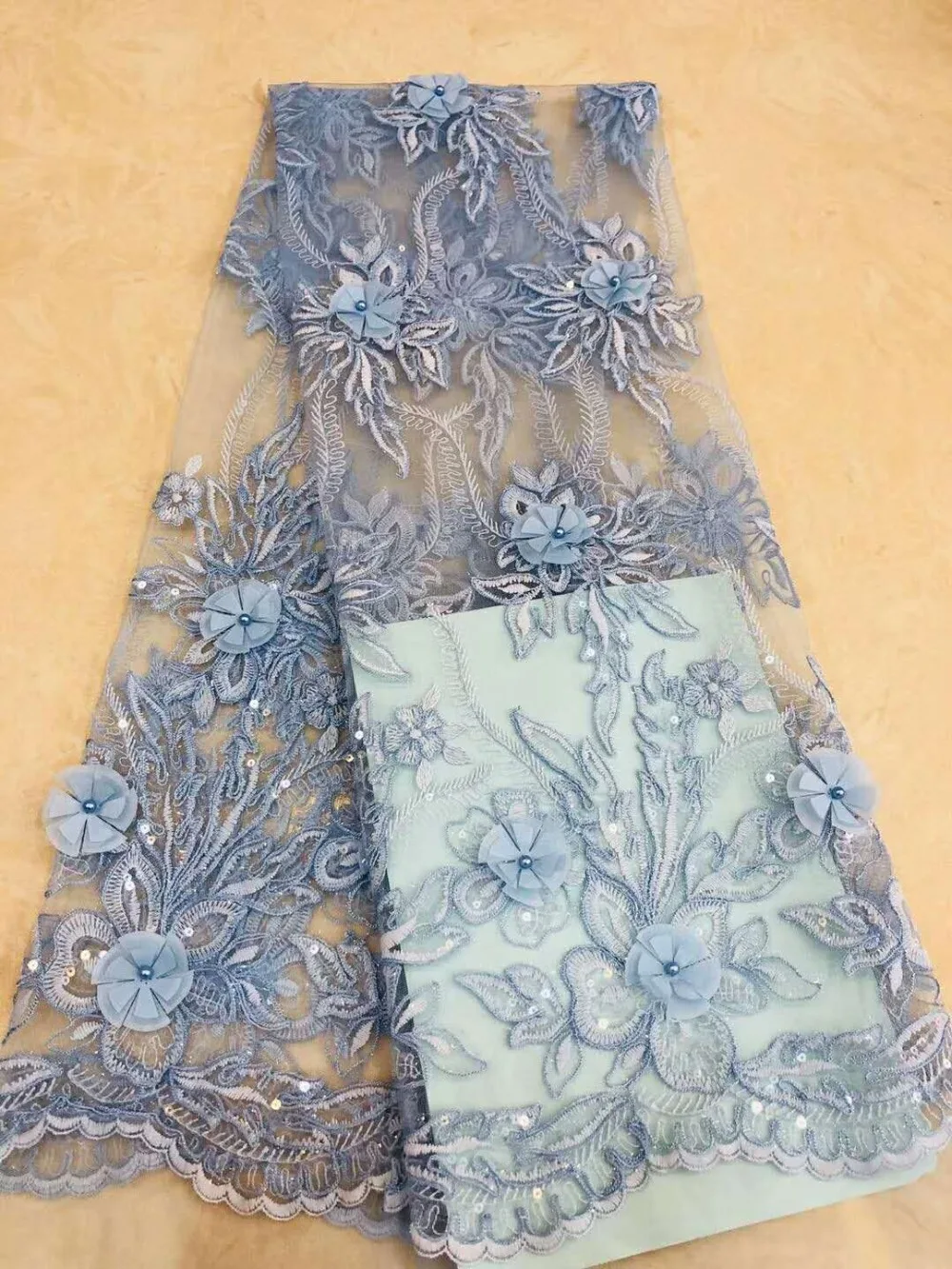 Latest Sequins Design French African Mesh Lace Fabric 3D Flowers Add Beads Embroidery Net Wedding Laces For Bridal | Дом и сад