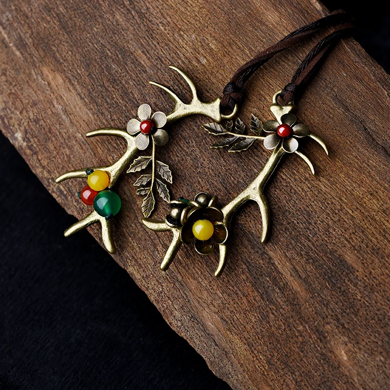 Ожерелье с оленьими рогами модное ожерелье макси желтый сердолик Бронзовый