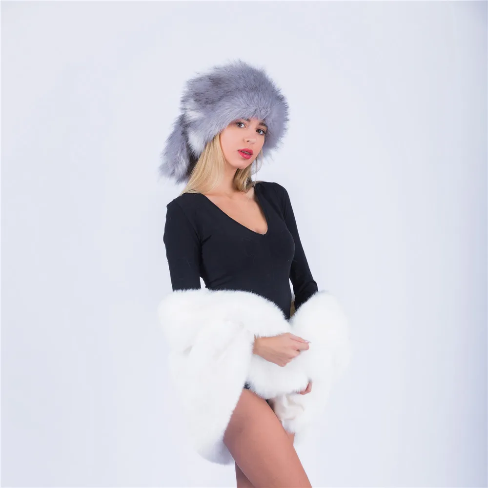 Jinjin.QC Women Winter Fur Cap Real Fox/Raccoon For Hat With fur Tail Fashion Russian Ear Protector High Quality Female Hat