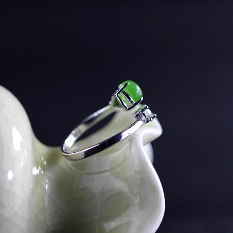 Женское кольцо с каплями воды зеленое Jade из серебра 925 пробы круглыми кристаллами