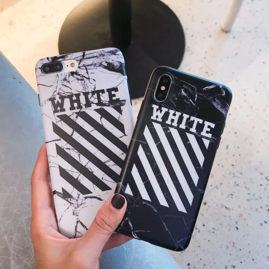 Off sports trend brand marble case phone for iphone 6 6s 7 8 Plus X Xs Max Xr strip Glossy soft imd white cover |