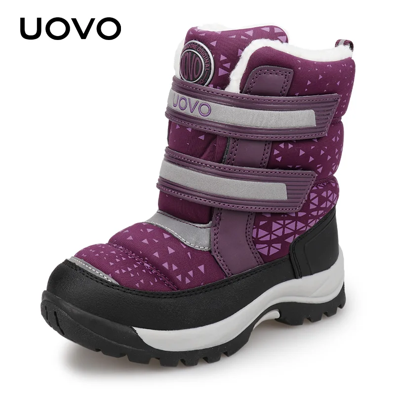 Purple Водоотталкивающие сапоги; детские зимние сапоги; UOVO; новые детские теплые уличные сапоги для мальчиков и девочек с плюшевой подкладкой;#29-37 - Цвет: Purple