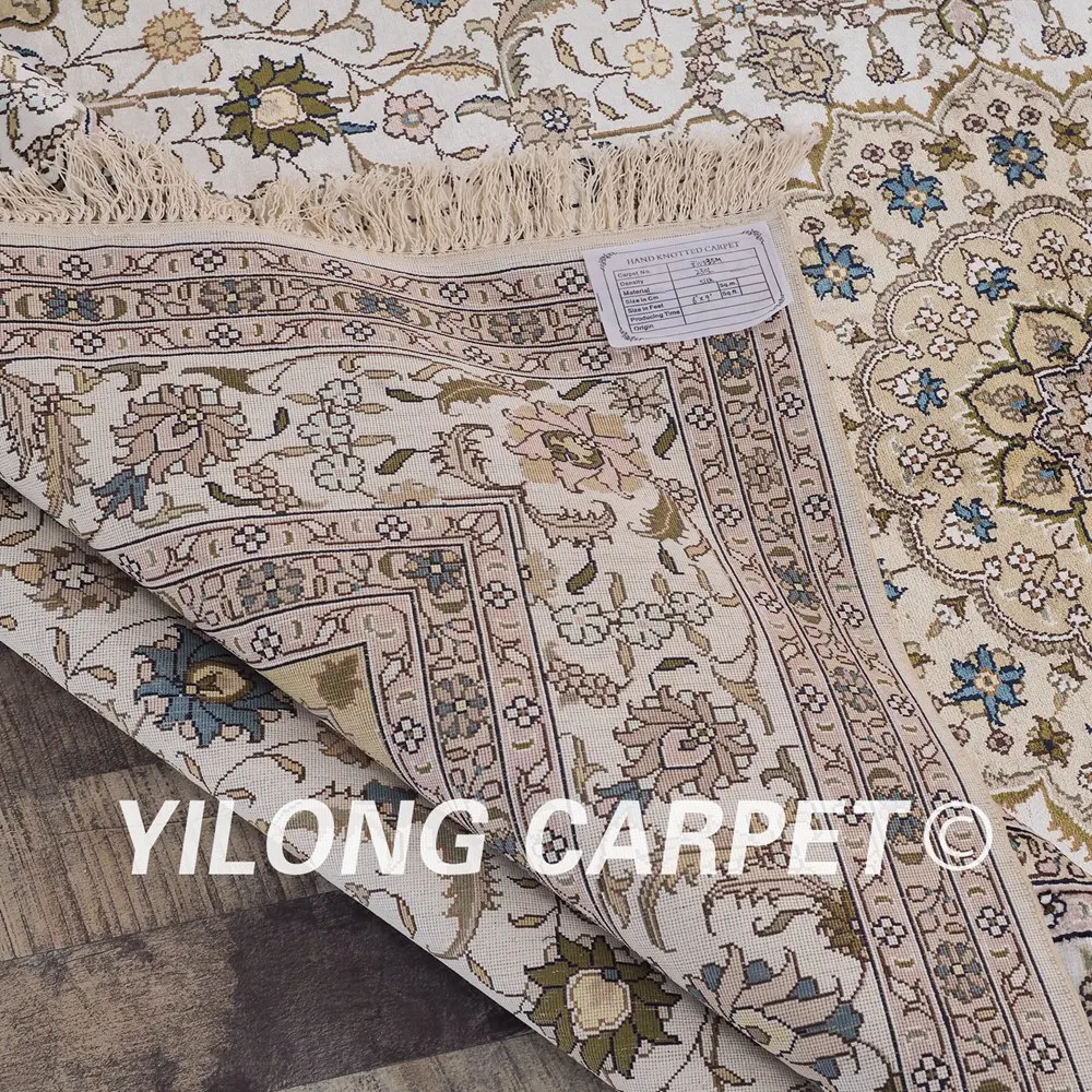 YILONG 6 'x 9' традиционный Шелковый коврик Тебриз светлый цвет ручной работы