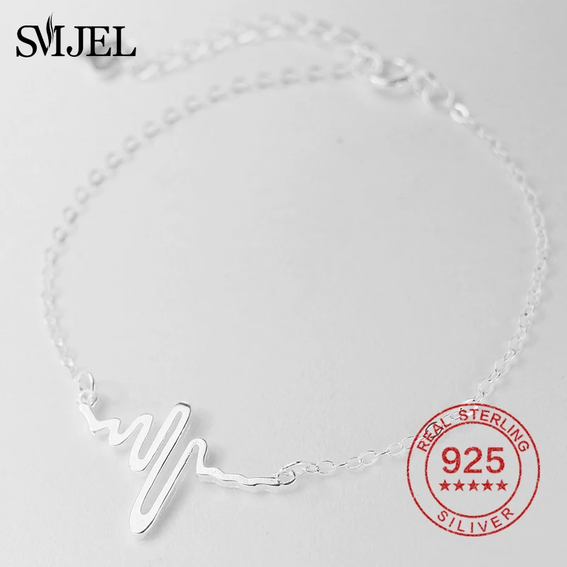 SMJEL 925 серебряный браслет с сердцебиением и браслет женская подвеска в виде волн браслеты ювелирные украшения с изображением электрокардиограммы Femme Bijoux