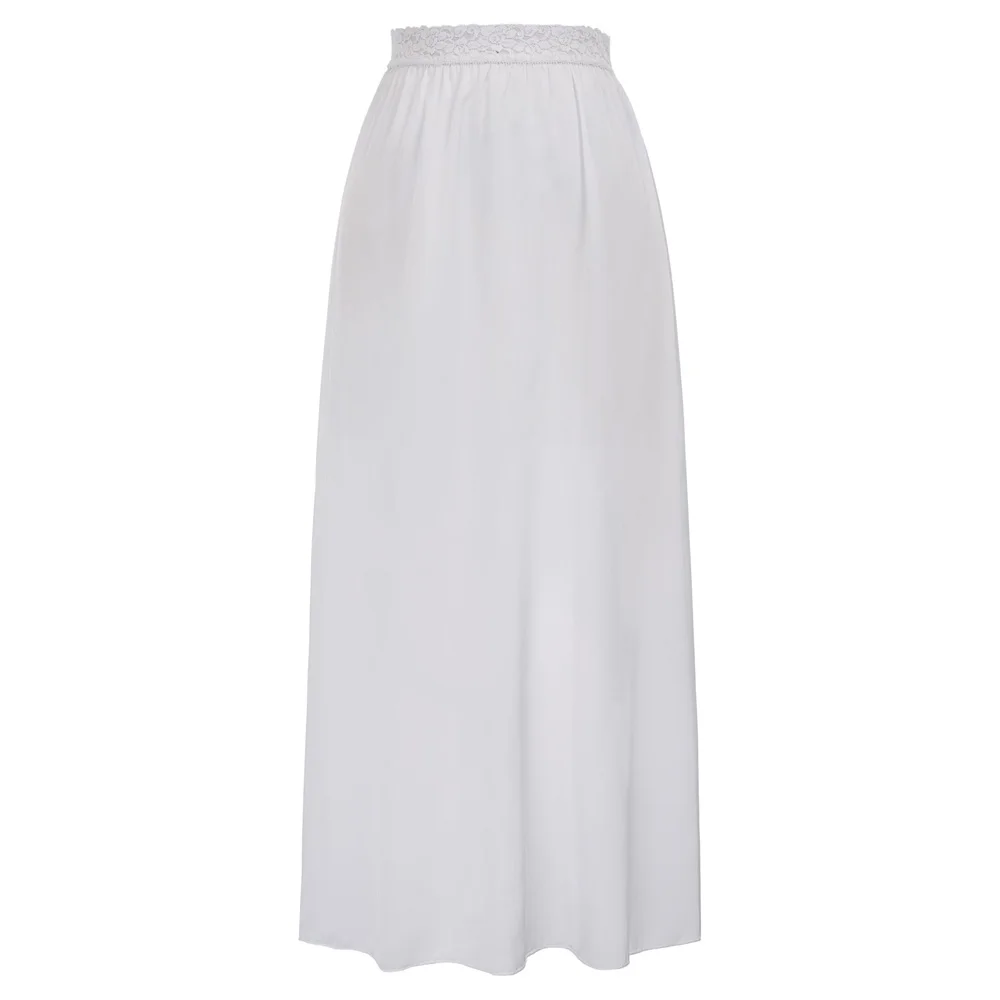 Длинная юбка, Женская Нижняя юбка, юбка-американка, черная/цвета слоновой кости, украшенная кружевом, атласная, на талии, юбка-комбинация, макси, для девушек, falda larga mujer - Цвет: White
