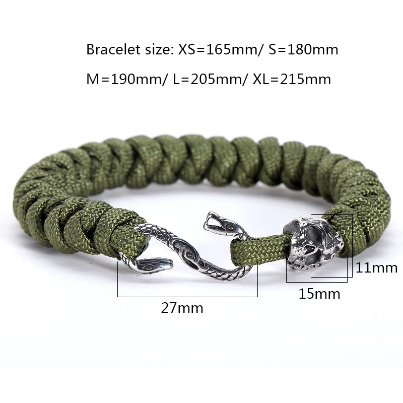 Браслет для выживания Paracord Череп Форма Змеи Парашютная веревка браслет с