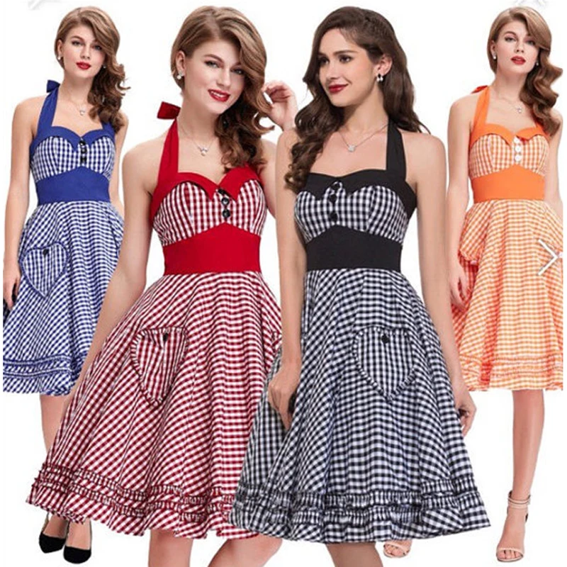 Женское ретро платье размера плюс винтажное с принтом рокабилли и подвесным