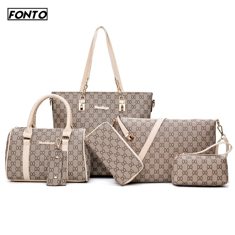 Autumn New Fashion Women's Bag 6 Piece Set Plaid Bag Lady Slung Hand Bag Shoulder Messenger Composite Bag