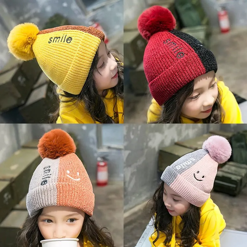 Cute Toddler Kids Children's Hat Girls Cap For Childrens Hats Infant Winter Warm Crochet Knit Plus Thick Color Caps | Аксессуары для