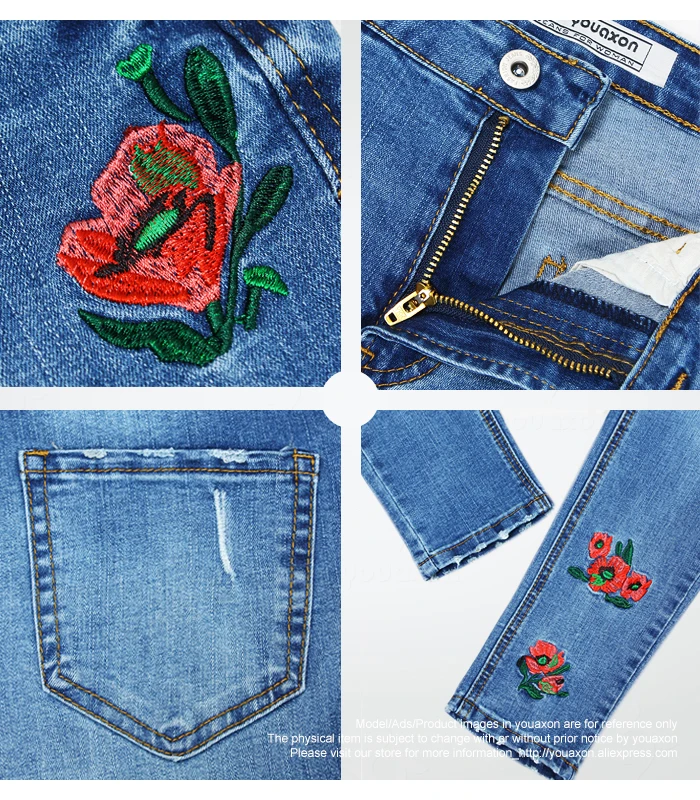 Новинка 2163 Youaxon джинсы с вышивкой и цветочным рисунком женские брюки скинни из - Фото №1