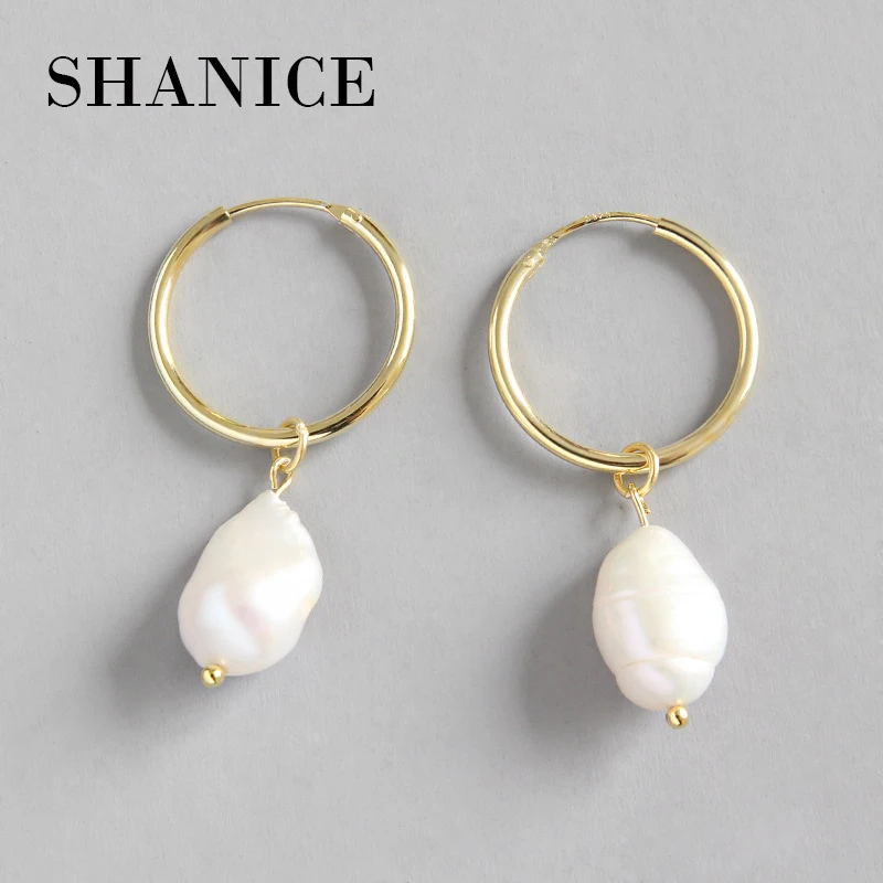 SHANICE, серьги из чистого 925 пробы серебра, Висячие женские круглые геометрические серьги в стиле барокко с пресноводным жемчугом, висячие серьги