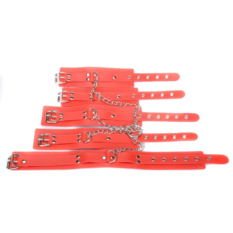 Шеи воротник Наручники Наручные Манжеты Кожаные ботильоны оков неволи с сеть