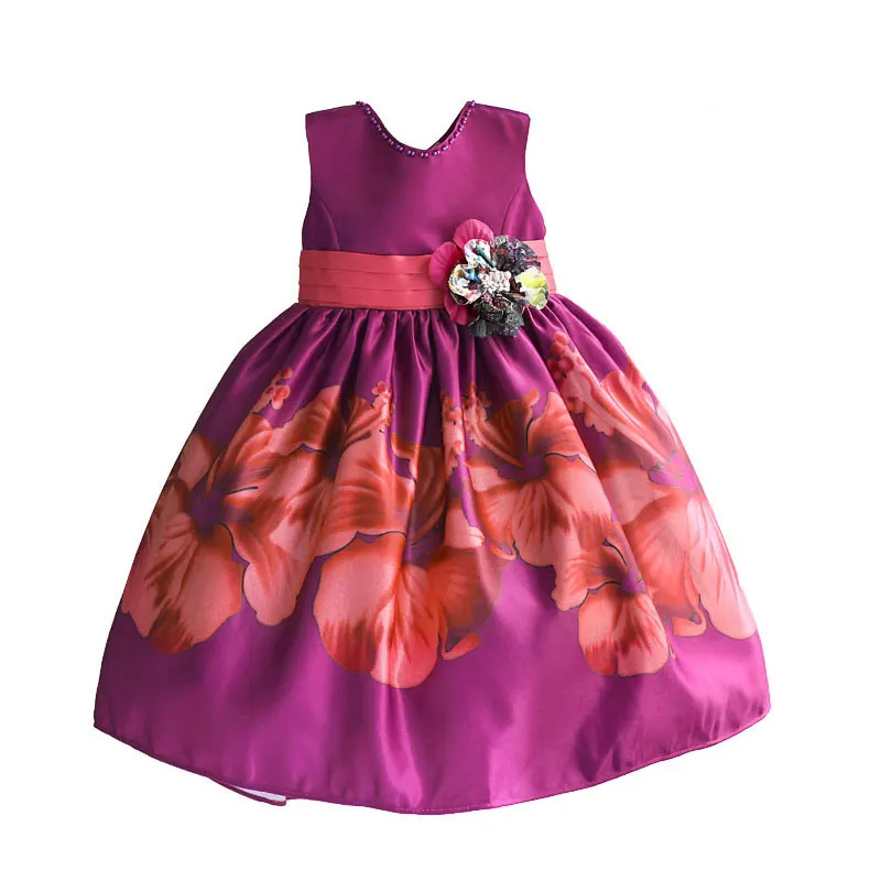 Christmas Girl Party Dress Big Rose Flower Print Ball Gown Pearl Collar Kids Wedding Clothes vestido infantil 3-8T | Детская одежда и