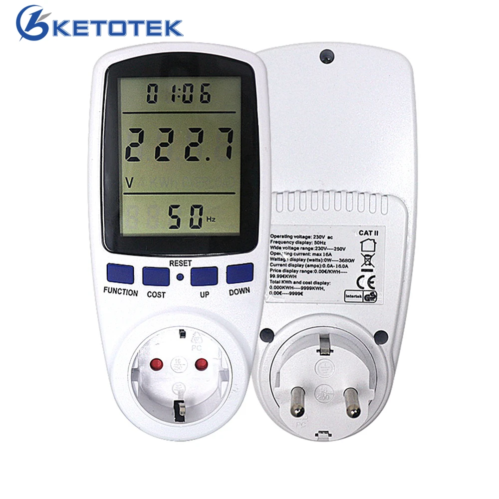 

New EU Plug AC Power Meter Digital Wattmeter Watt Monitor Electricity Consumption Power Analyzer Energy Meter Measuring Socket