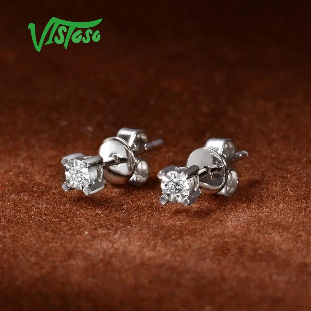VISTOSO Pure 14K 585 белые Золотые сверкающие иллюзии-набор чудо-пластины алмазные серьги для женщин модные ювелирные изделия