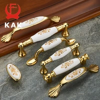 kak gold flower ceramic cabinet handles zinc alloy drawer knobs wardrobe door handles fashion european furniture handle hardware