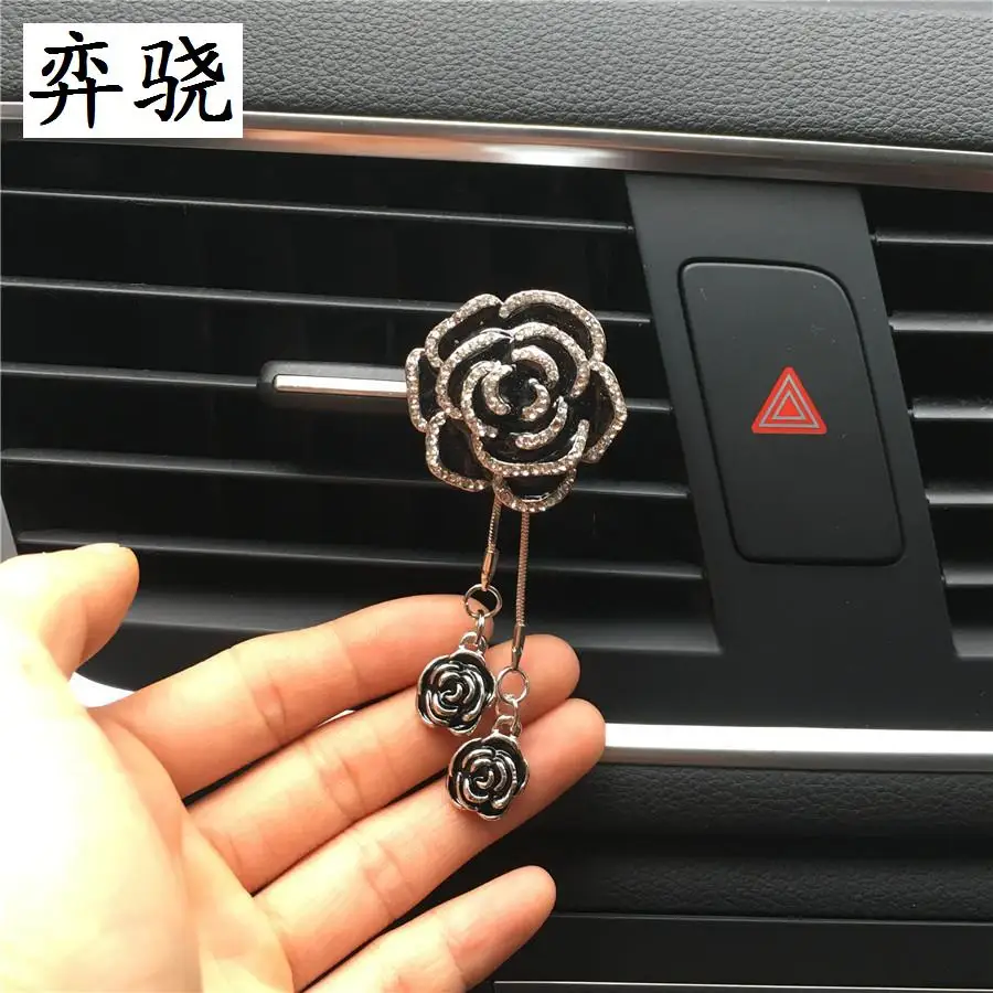 

Rhinestone Camellia Automobile styling Decorative perfume clip Ladies car air conditioning Exquisite car perfume Air Freshener