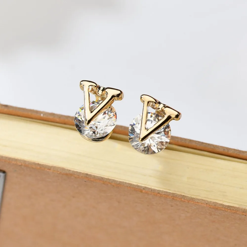 26 инициалов буквы персонализированные корейские серьги с фианитом кристалл