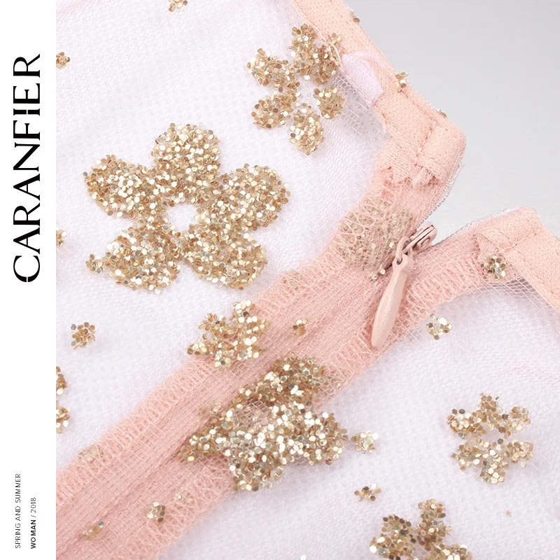 CARANFIER с длинным рукавом сексуальные платья блестками женская сексуальная сетка