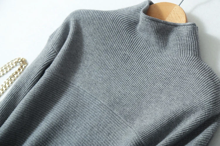 women's fashion wool knit mid-long pullover sweater dress half-high collar wide waist H-style drop-shoulder sleeve S-2XL | Женская