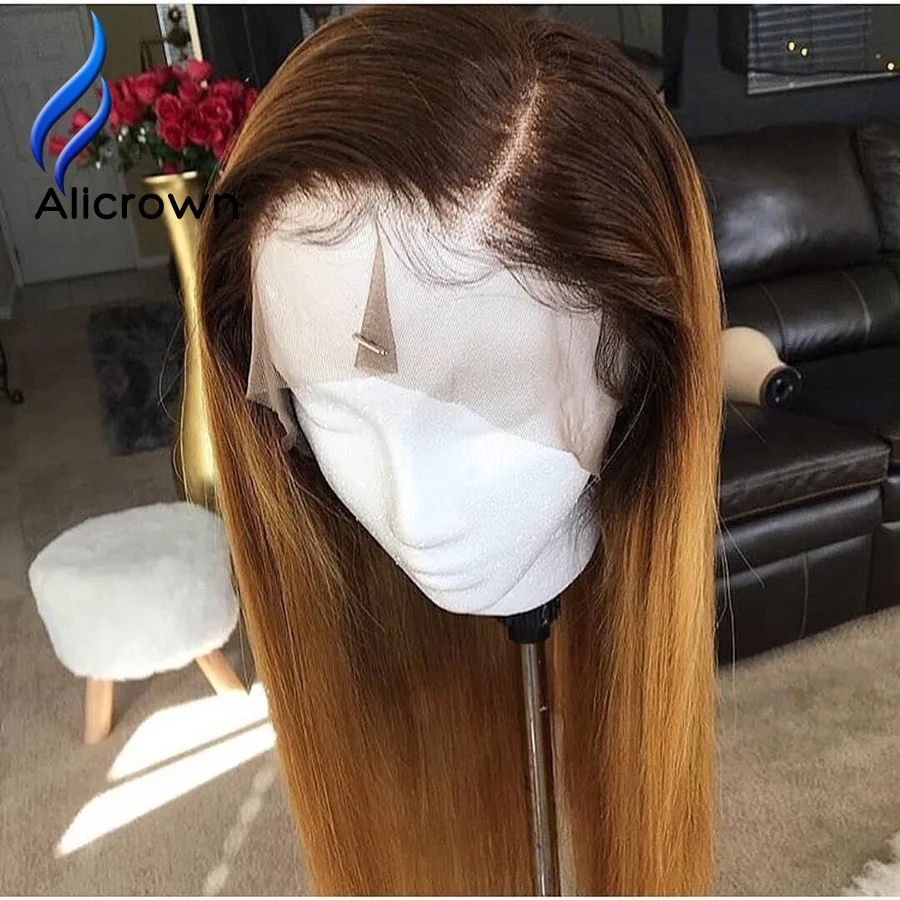 ALICROWN Ombre 1b/27 человеческие волосы спереди бразильские Remy 13*4 кружевные парики