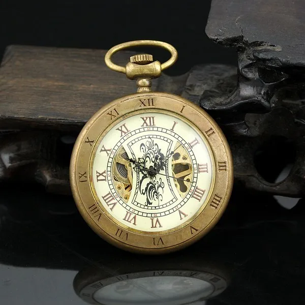High Quality Copper Case Men Mechanical Pocket Watch With Chain +GIFTS BOX