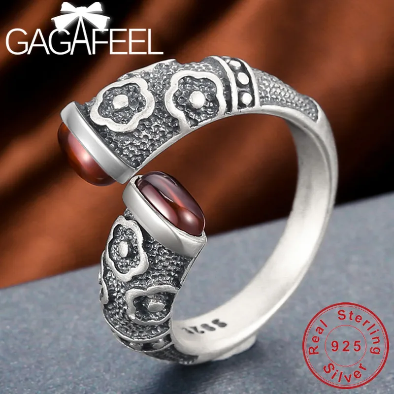 GAGAFEEL, золотые кольца, S925 Стерлинговое Серебро, кольцо, ретро стиль, красный камень, ювелирные изделия для мужчин и женщин, подарок для влюбленных