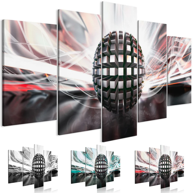 

Modern Abstract Canvas Painting Metal Ball Posters Black and White Wall Art Green HD Prints Modular Pictures for Living Room