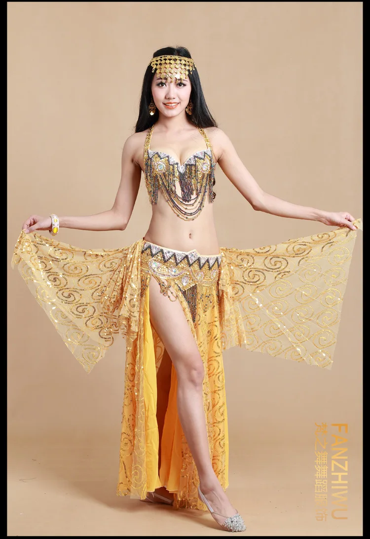 Bellydance oriental Belly Indian gypsy dance dancing costume costumes clothes bra belt chain scarf ring skirt dress set suit 292 |