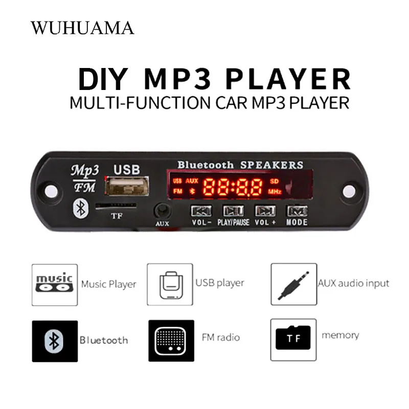 12 В MP3 беспроводной Bluetooth 5,0 WMA декодер плата аудио модуль USB TF радио FM AUX для MP3 плеера автомобильный комплект USB 3,5 аудио приемник