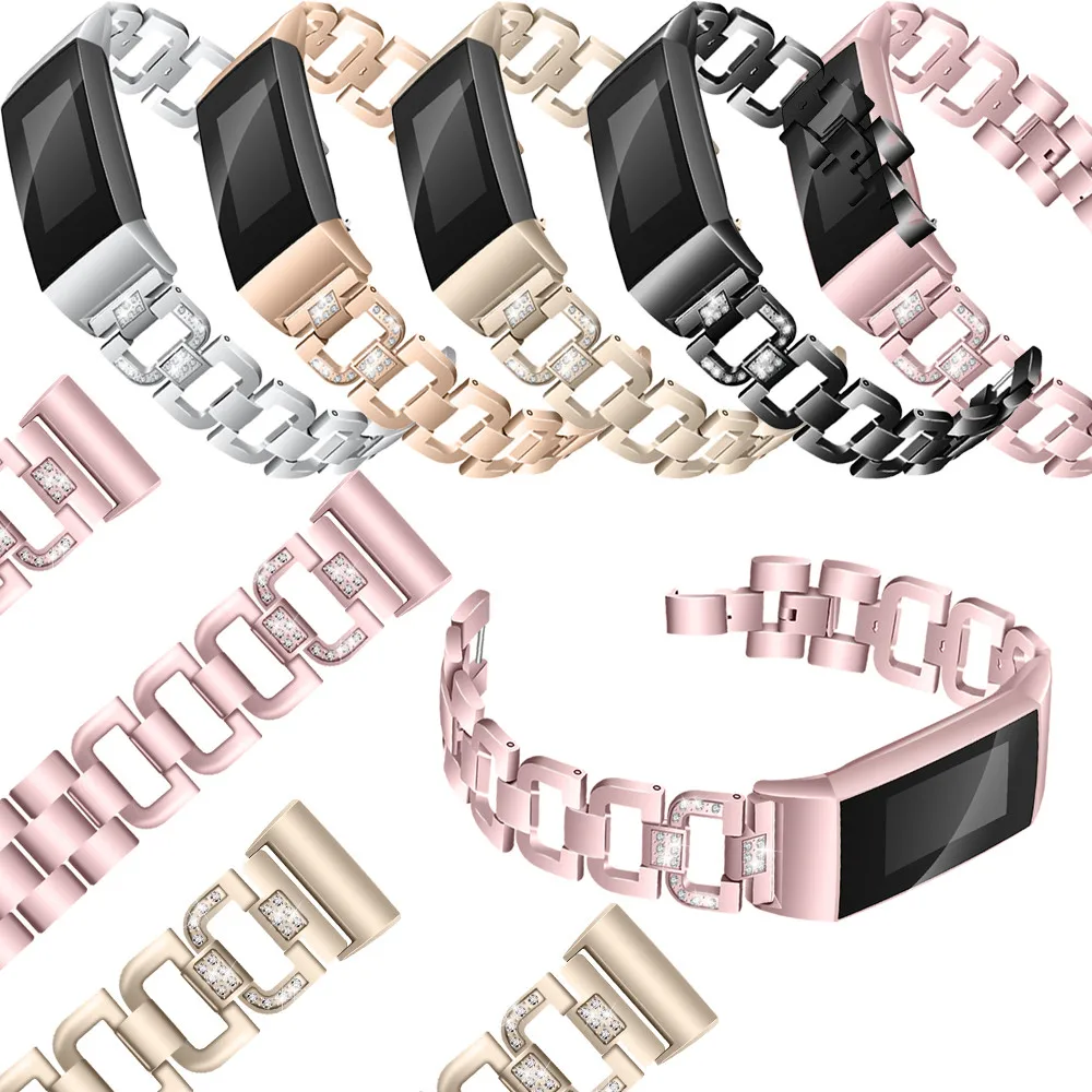 Браслет из нержавеющей стали с бриллиантами, сменный ремешок для Fitbit Charge 3, спортивный ремешок, силиконовый ремешок на запястье