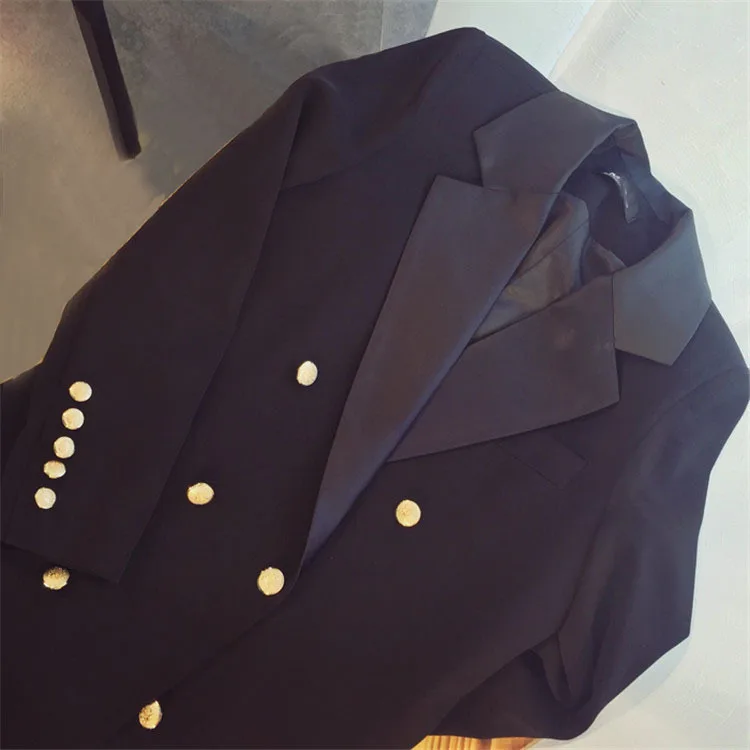 Женский блейзер двубортный Chaqueta офисный женский нагрудный с длинным рукавом модный тонкий пиджак на пуговицах черное пальто плюс размер 5XL