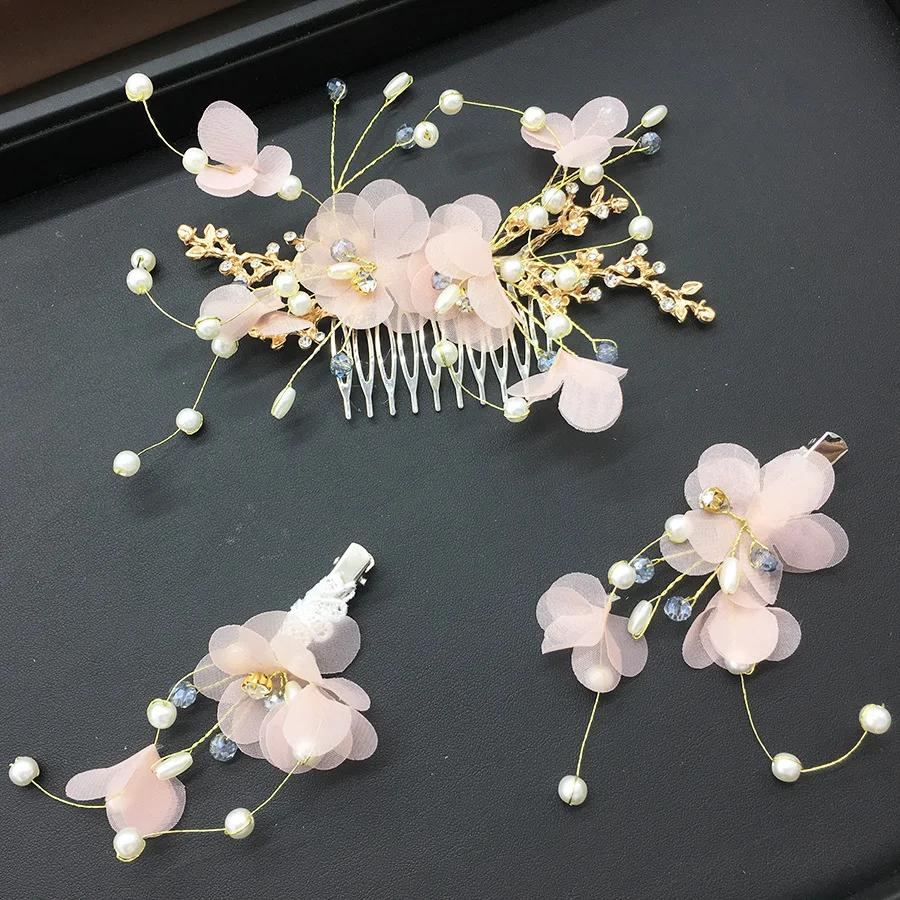Фото Корейский невесты свадебное платье тиара розовый белый расческа для волос зажим из трех частей свадебная диадема расческа для волос №3