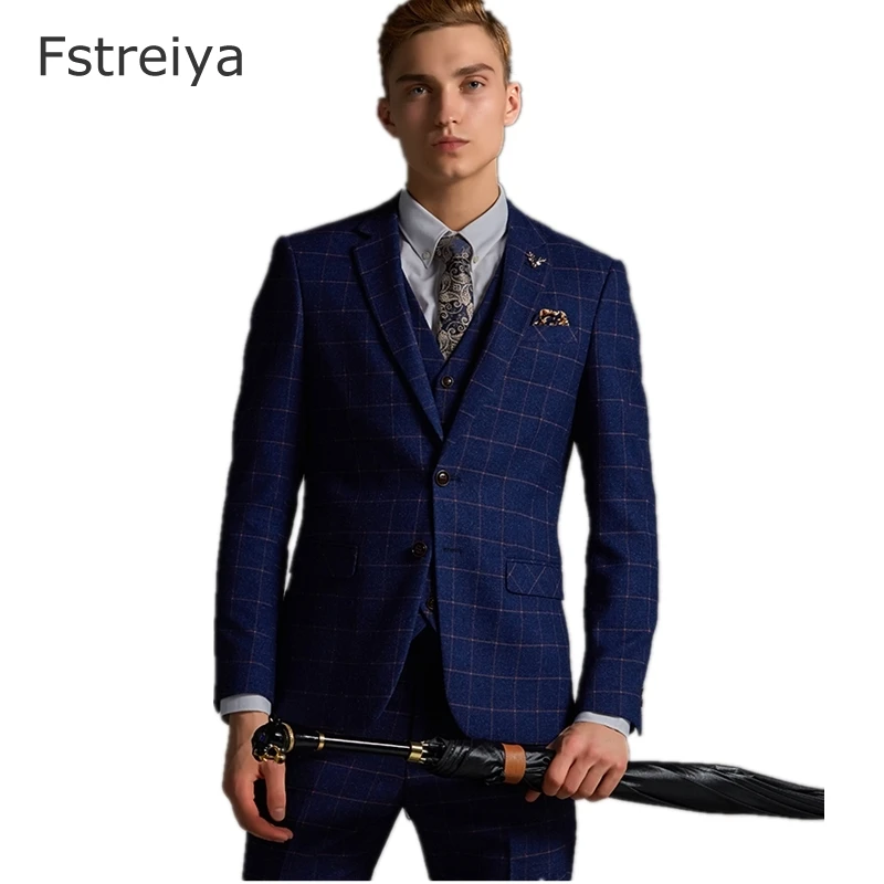 Высококачественный мужской индивидуальный костюм на заказ облегающий синий в